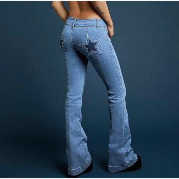 Rare Forever 21 Frankie & the Studs Star Flare Jeans L Coastal Cowgirl Cowboys - Picture 1 of 9